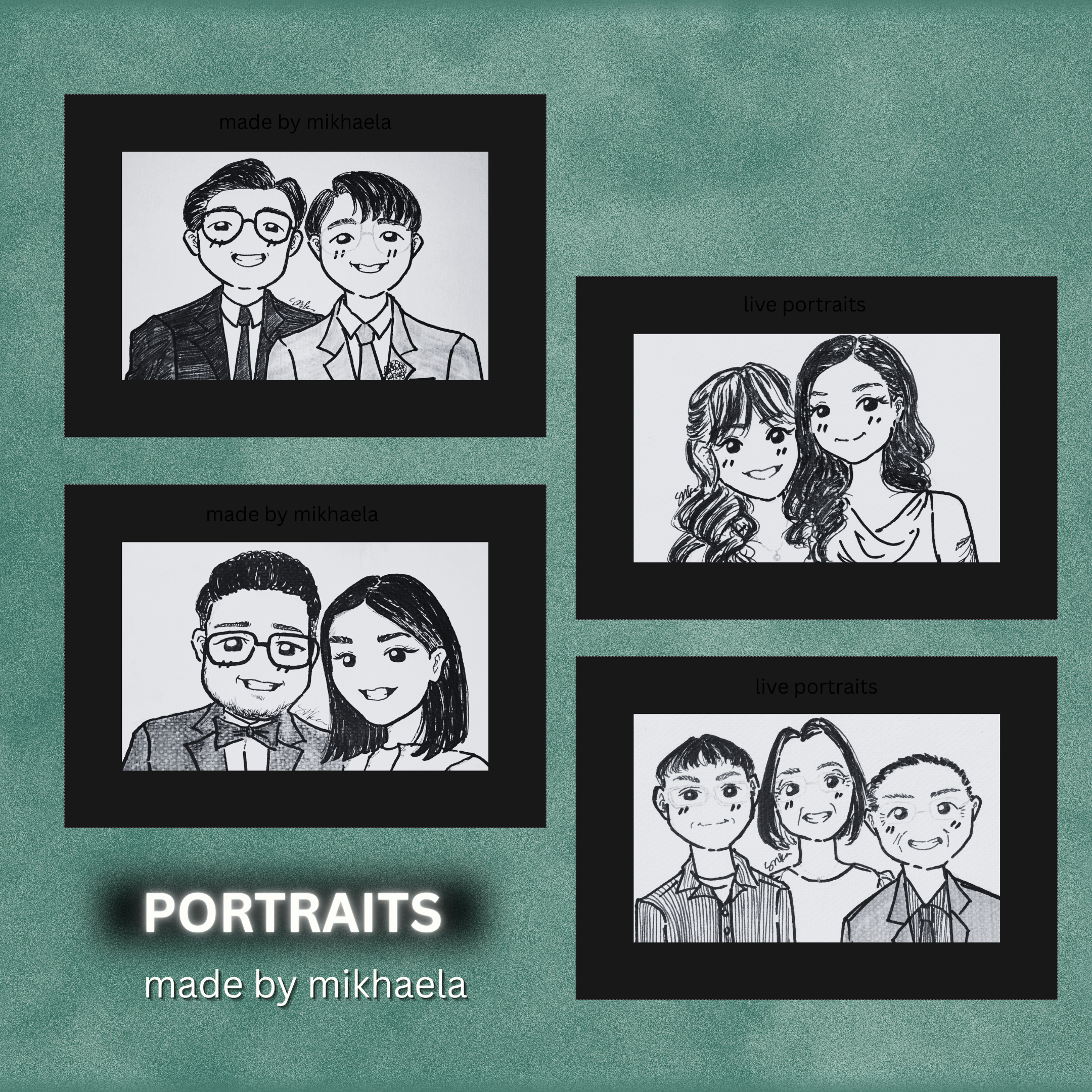 Hand illustrated Portrait Postcard Size Custom Handmade