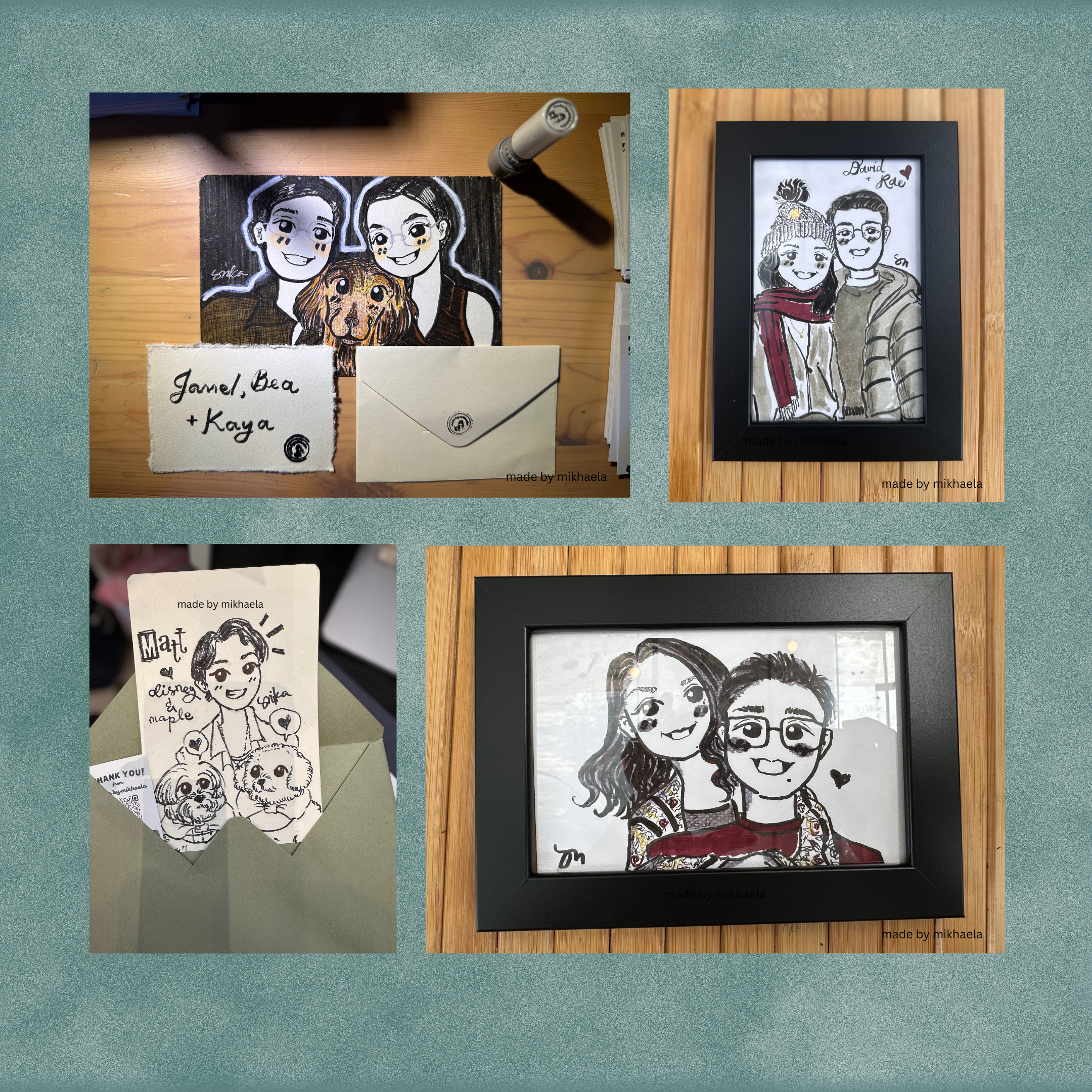 Hand illustrated Portrait Postcard Size Custom Handmade